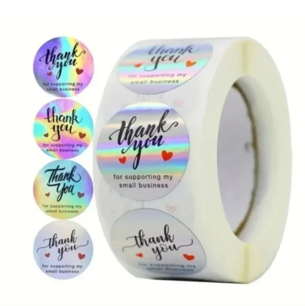 500 Pieces Roll Holographic Thank You Stickers